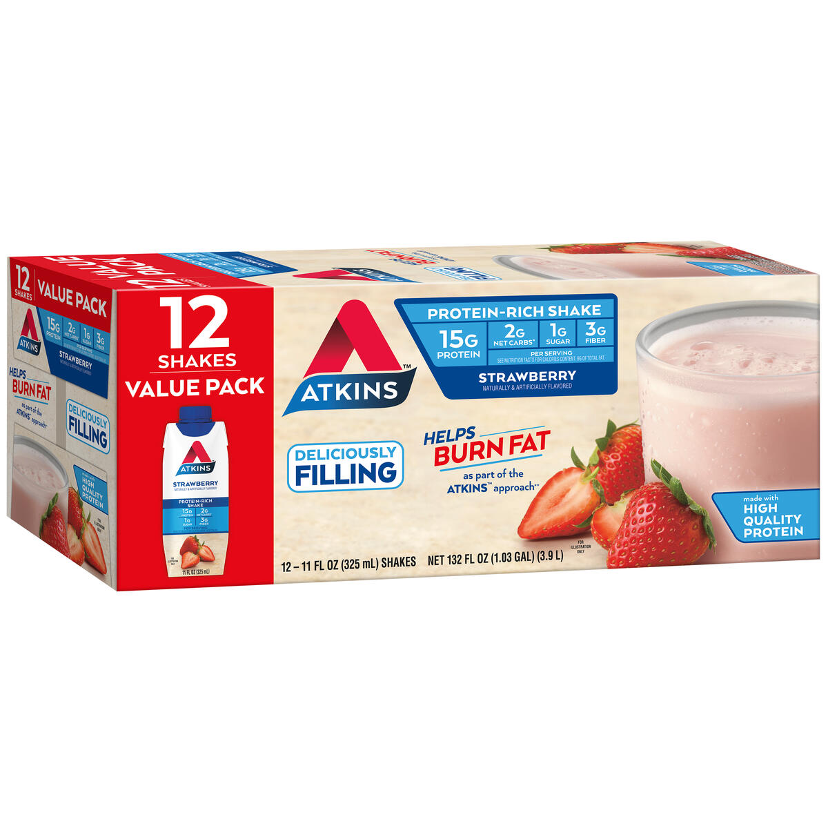 Atkins Protein Shake, Strawberry, Keto Friendly, 15g of Protein, 12 Ct (Ready to Drink) - image 2 of 9