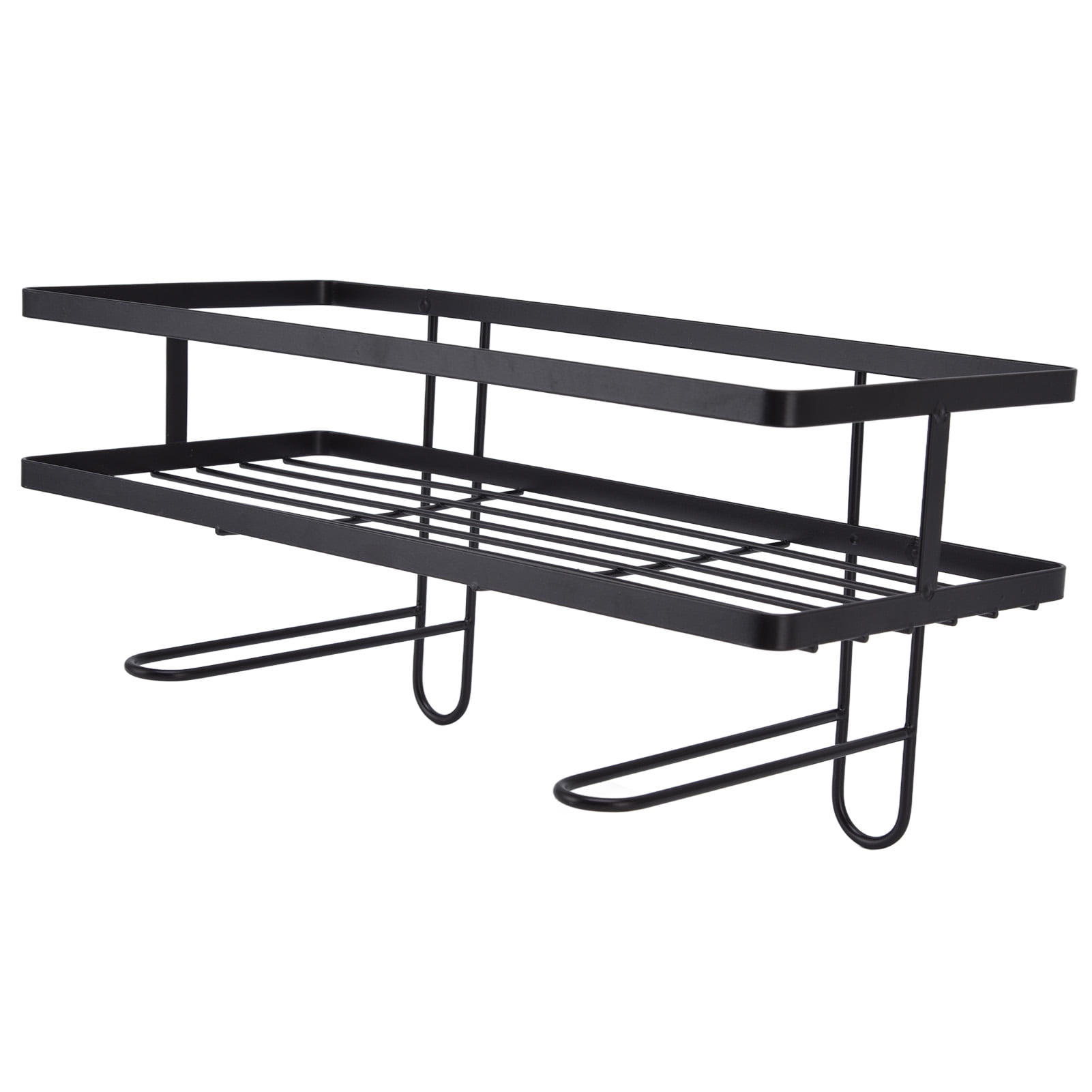 Riousery Bathroom Over The Toilet Storage Shelf Organizer, Space Saver Punch Free Iron Rack with Hooks, Black (13.4 inches / 34 cm)
