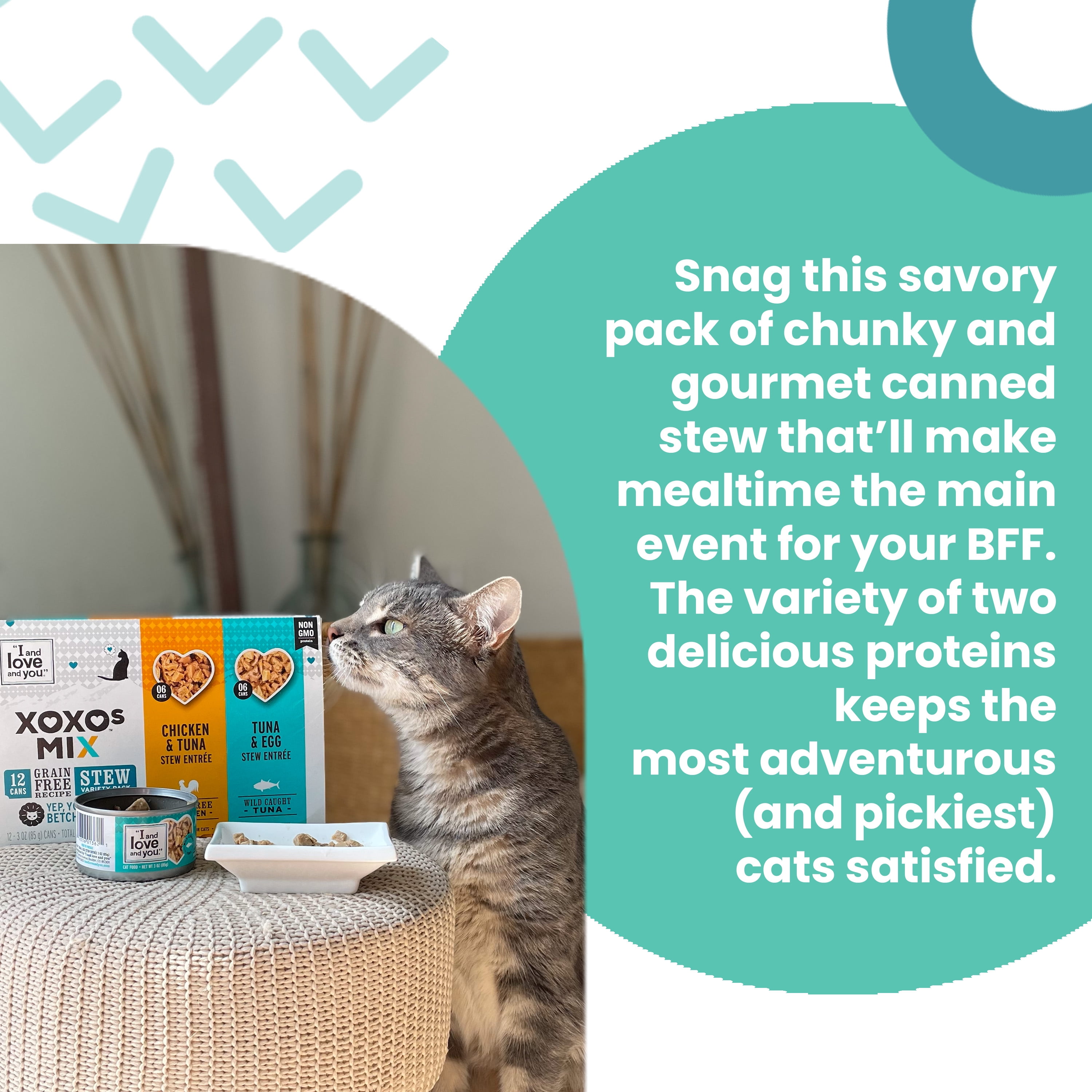 "I and love and you" XOXOs Chicken/Tuna Stew Grain Free Canned Cat Food Variety Pack, 3 oz Cans, 12 pk