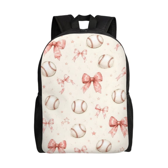 Baseball Bow Backpack Full Front Print Travel Laptop Bag for Men and Women