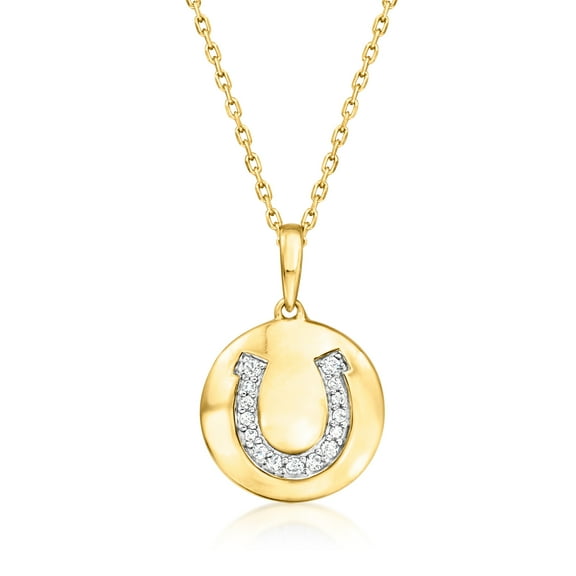 Ross-Simons Diamond Horseshoe Disc Pendant Necklace in 18kt Gold Over Sterling, Women's, Adult