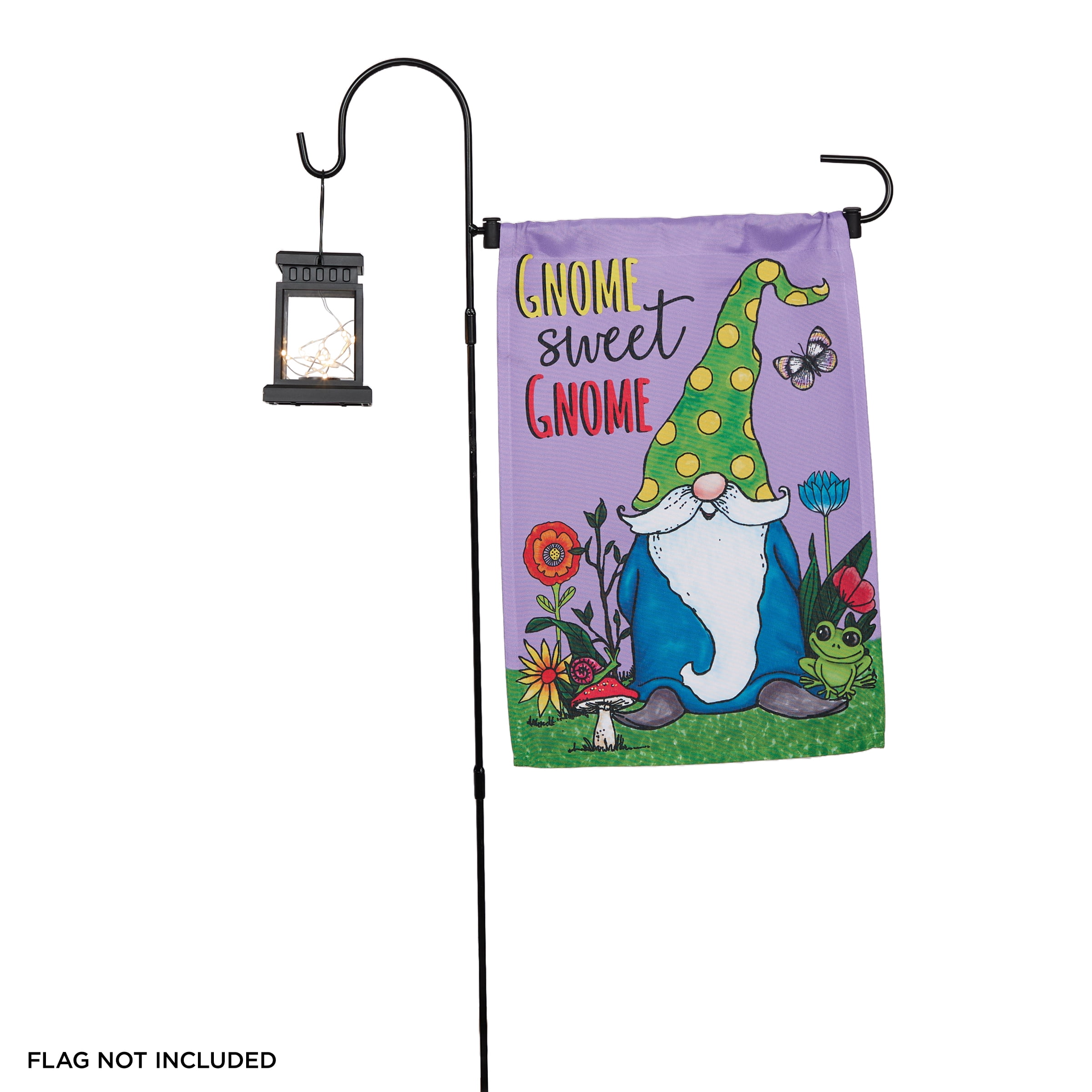 Solar Lighted Lantern Garden Flag Holder Stake