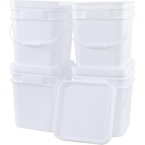 4 Pcs 5 Gallon Plastic Bucket with Airtight Lid, Square Food Plastic Bucket Pail, Heavy Duty Reusable Water Bucket with Handle