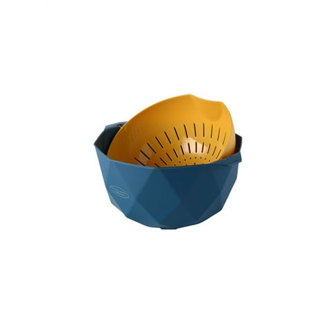 

2-in-1 Kitchen Colander Multifunction Kitchen Strainer Double Drain Basket Bowl Rotatable Flip Buckle Fast Draining Middle BlueYellow