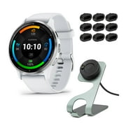Garmin Venu 3 Smartwatch (Silver/Whitestone) with Charging Stand and Port Plugs (3 Items)