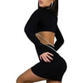 thumbnail image 4 of hirigin Women's Bodycon Mini Dress, Long Sleeve Mock Neck Cutout Club Dress with Metal Chain, 4 of 9