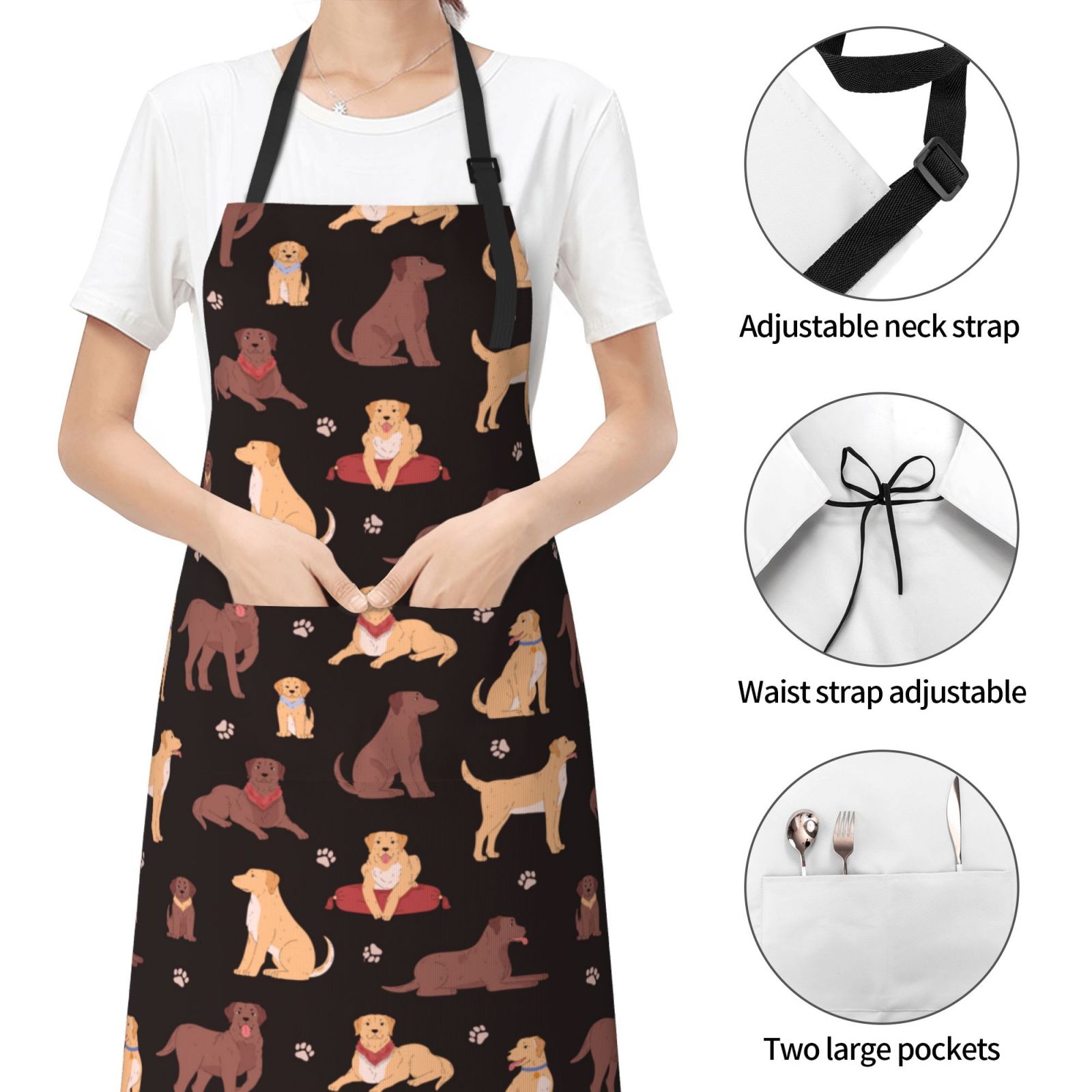Vsdgher Labrador Retriever Dog Waterproof Apron with 2 Pockets Kitchen Chef Aprons Bibs for Grooming Cooking Baking Painting Gardening