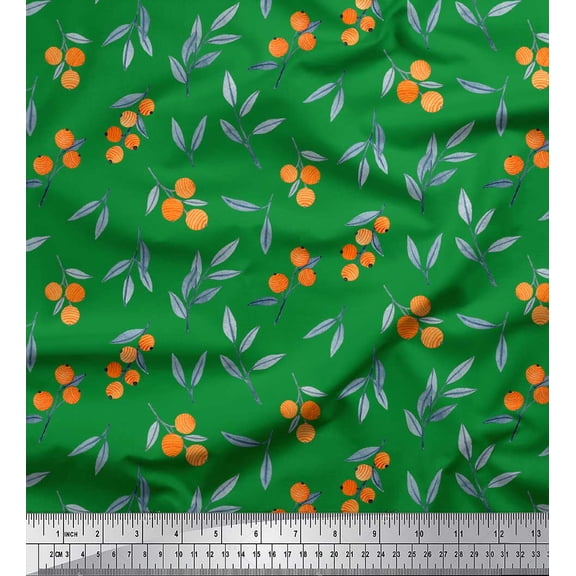 Soimoi Green Cotton Duck Fabric Berries Leaves Fabric Prints By Yard 42 Inch Wide