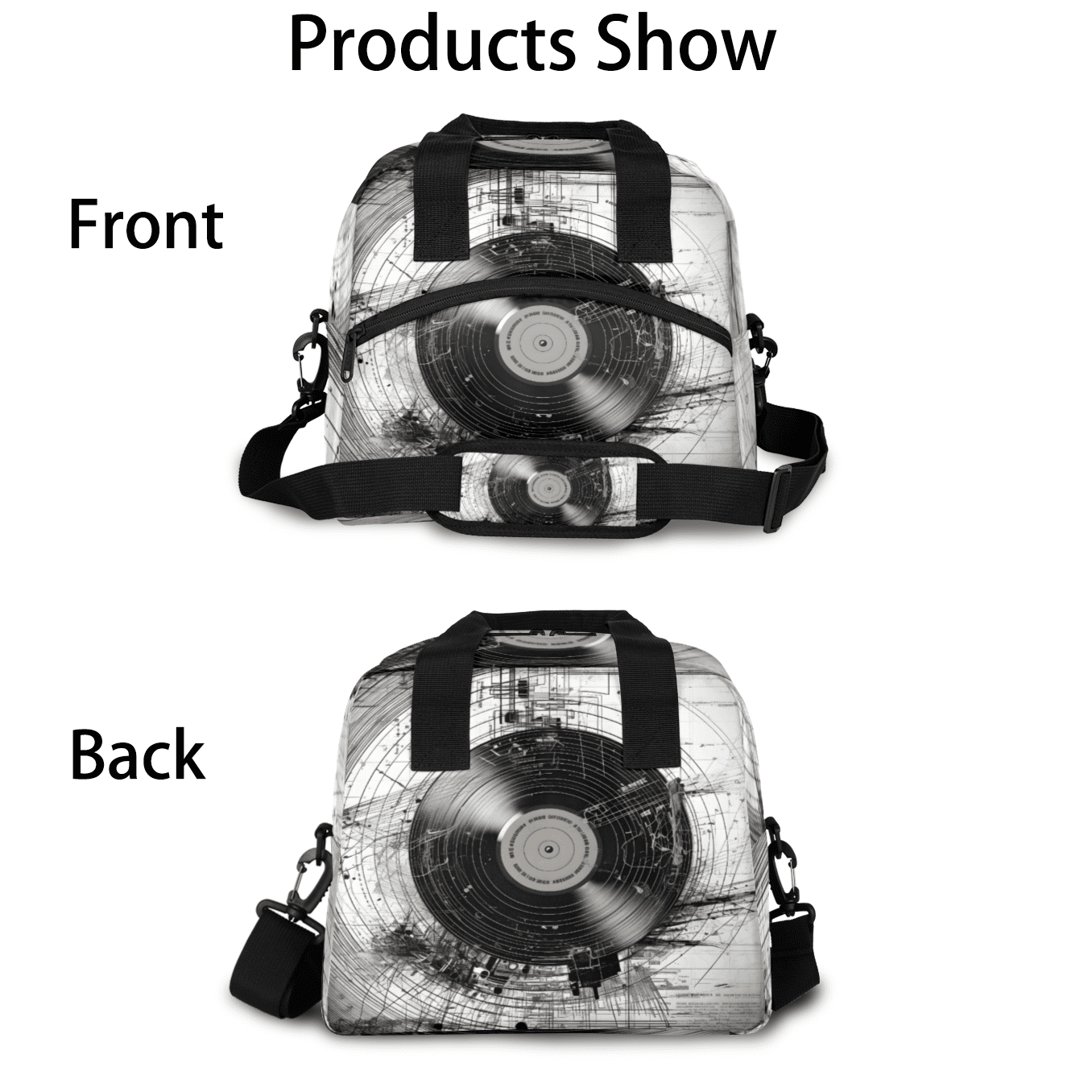 Herdesigns Retro Music Insulated Lunch Bag for Women Men Adults Large Reusable Lunch Box Music Records Leakproof Cooler Tote Bags with Adjustable Shoulder Strap