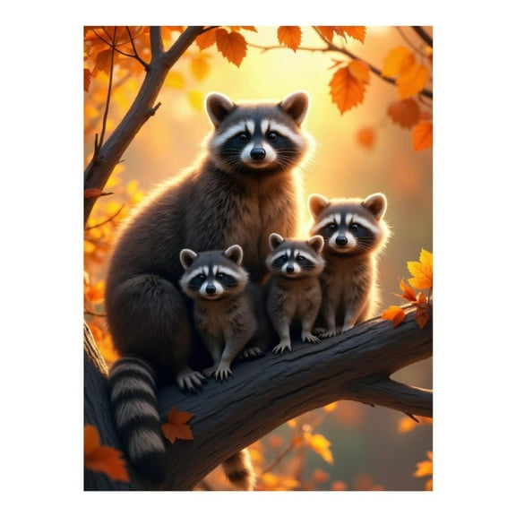 Diamond Art Kit for Adults, Raccoon Family Autumn Branch Diamond Painting for Adults Beginners, 5D DIY Diamond Art Painting Kits, Colorful Diamond Painting Craft for Home Decor 12x16