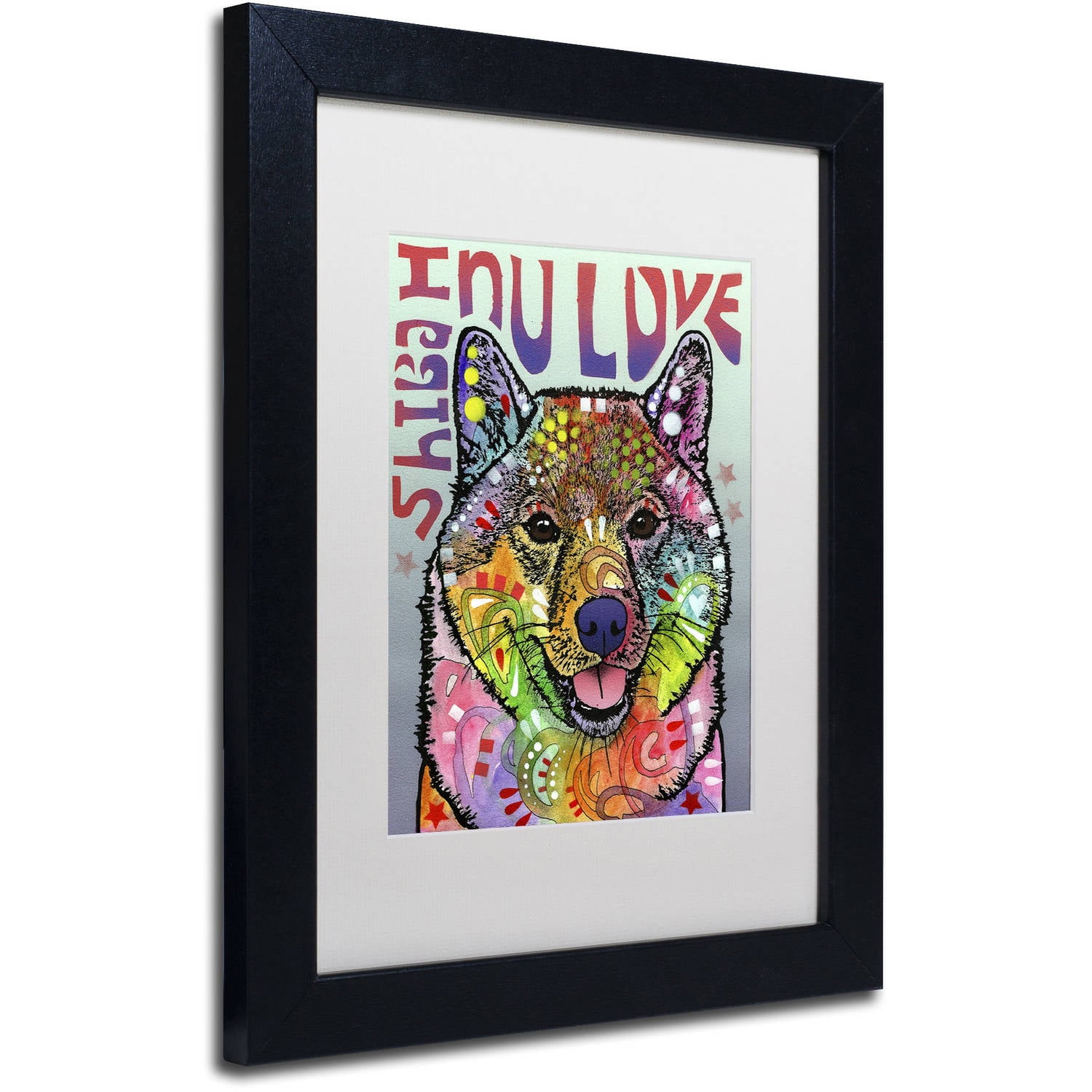 Trademark Fine Art 'Shiba Inu Luv' Canvas Art by Dean Russo, White Matte, Black Frame