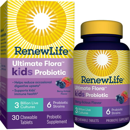 Renew Life - Ultimate Flora Kids Probiotic - 3 Billion - 30 chewable Berry flavor tablets - 30 day (Best Probiotic For Teens)