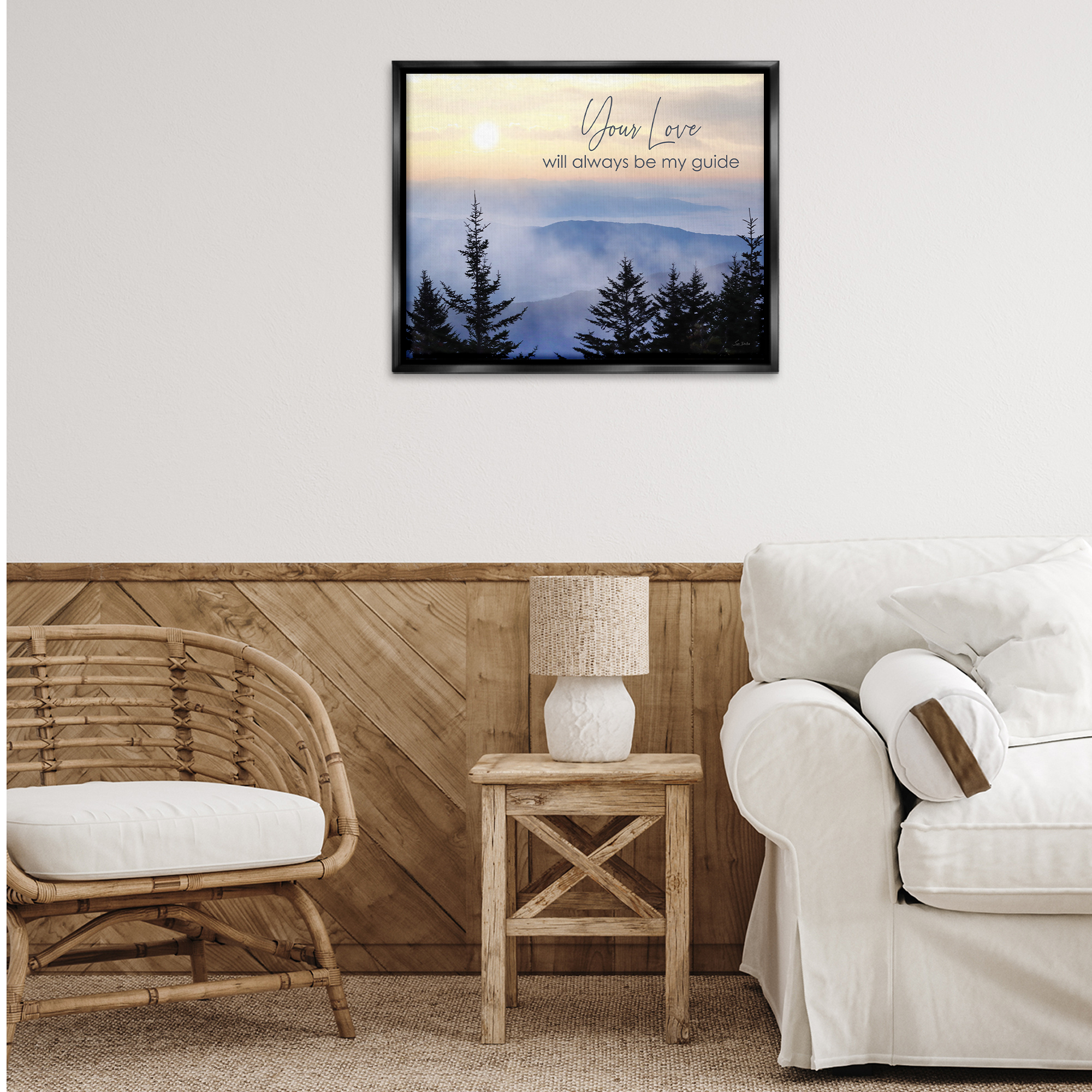 Stupell Industries Love Will Be My Guide Landscape Painting Black Floater Framed Art Print Wall Art, 31 x 25