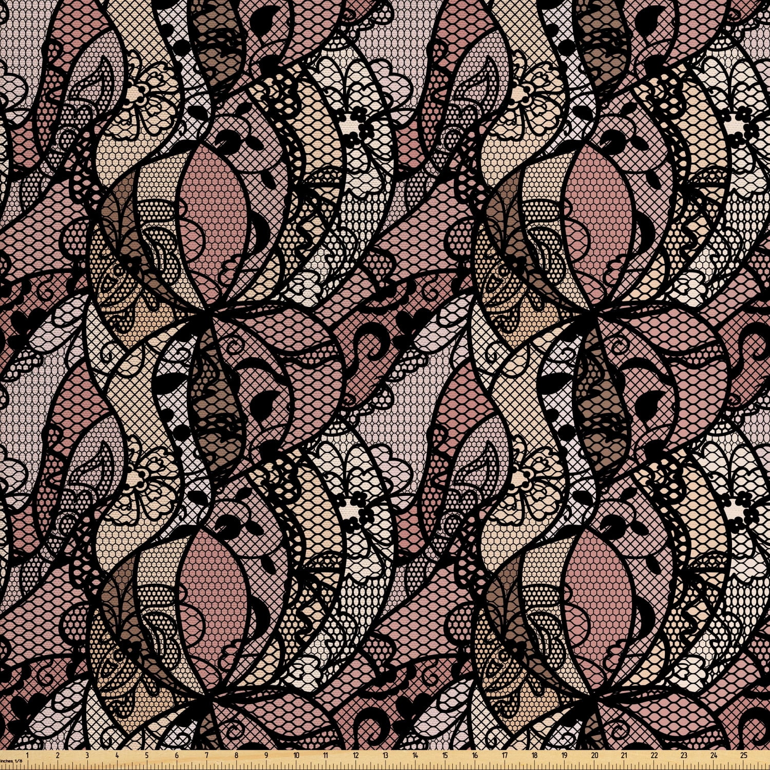 Victorian Fabric by The Yard, Black Lace Pattern with Geometric Shapes
