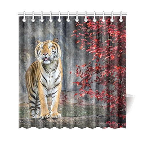 Tiger in the forest Shower Curtain set with 12hooks Bathroom Home decor 71inch 
