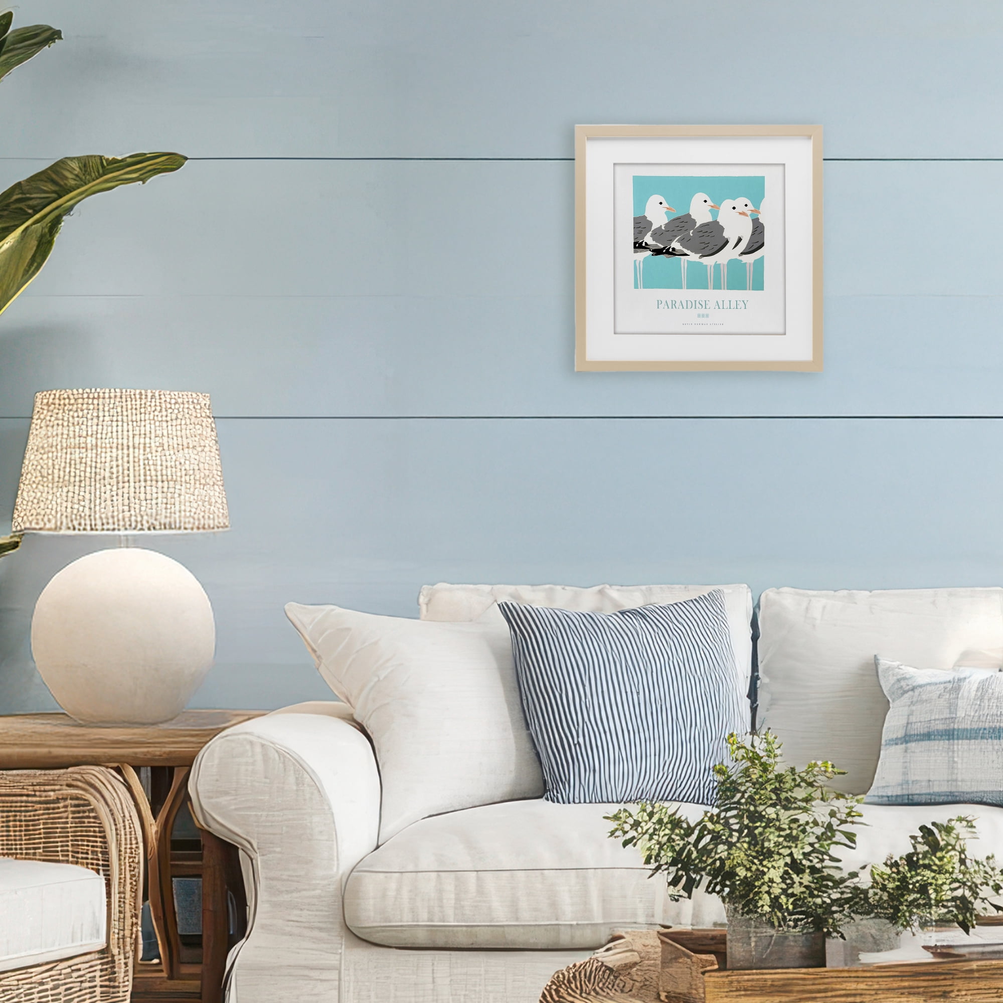 Stupell Industries Paradise Alley Seagull Gathering Birch Framed Print Under Glass, design by Jadei Graphics
