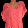 thumbnail image 3 of Embroidered Top Lace V-neck Short Sleeve Bat Shirt Fashion Ladies Top, 3 of 5