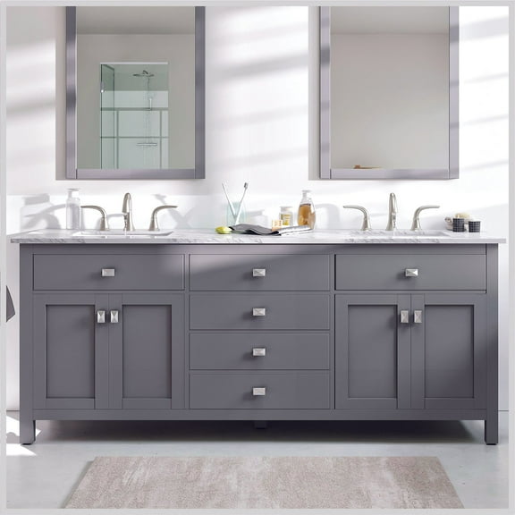 Totti Artemis 72 Inch Grey Transitional Double Sink Bathroom Vanity