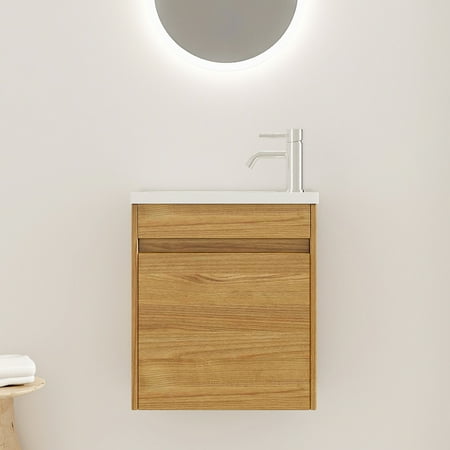 

Elegant Light Teak 18 INCH Floating Wall-Mounted Vanity Ideal for Modern Small Bathrooms