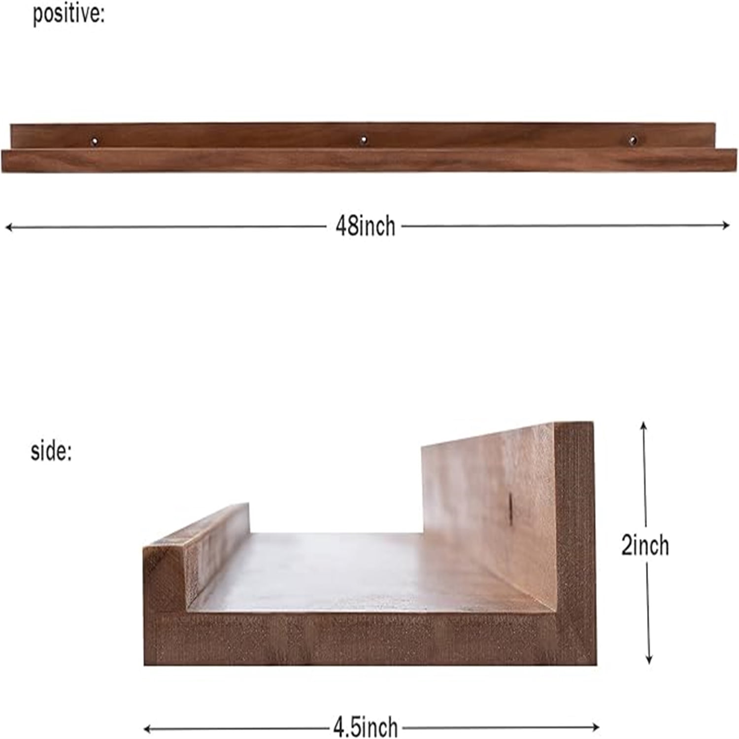 48 Inch Long Floating Shelves Wall Mounted Light Walnut Narrow Photo Picture Ledge Shelves Set of 3 Nursery Book Shelves Photo Frames Display Shelves Kitchen Spice Rack