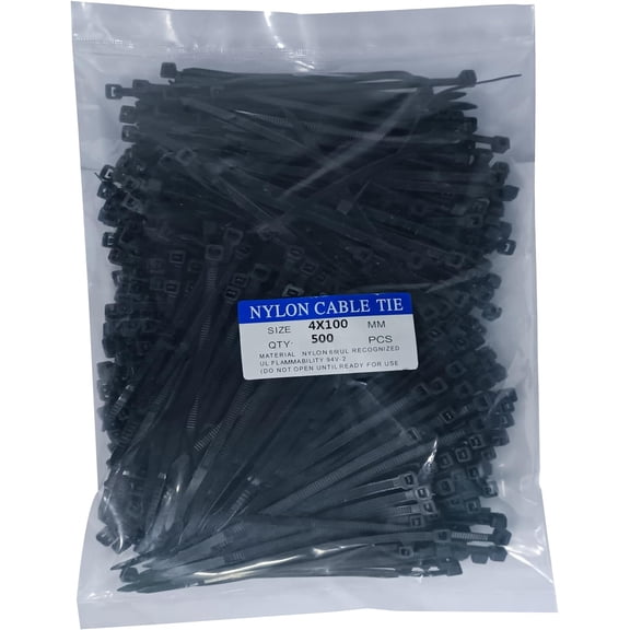 Zip Ties 500 count 4 inch Zip Ties, Wire Ties with 40 LBS Tensile Strength, Ties, Self-Locking Black Nylon Tie Straps
