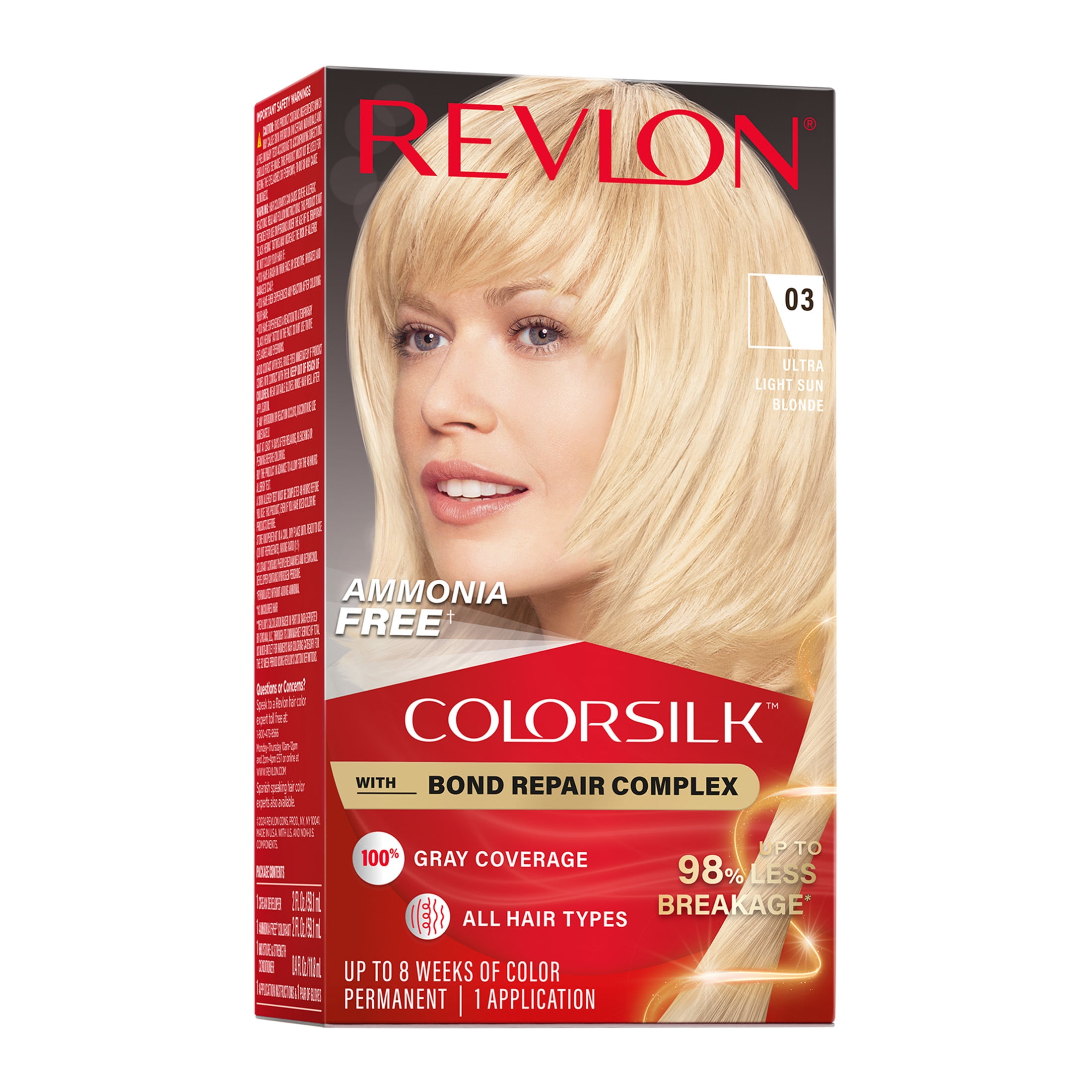 (3 pack) Revlon ColorSilk Permanent Hair Color, Bond Repair Complex, 03 Ultra Light Sun Blonde, 1 pack