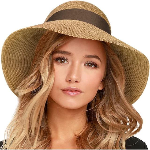 Womens Beach Sun Straw Hat UV UPF 80+ Travel Foldable Brim Summer UV Hat
