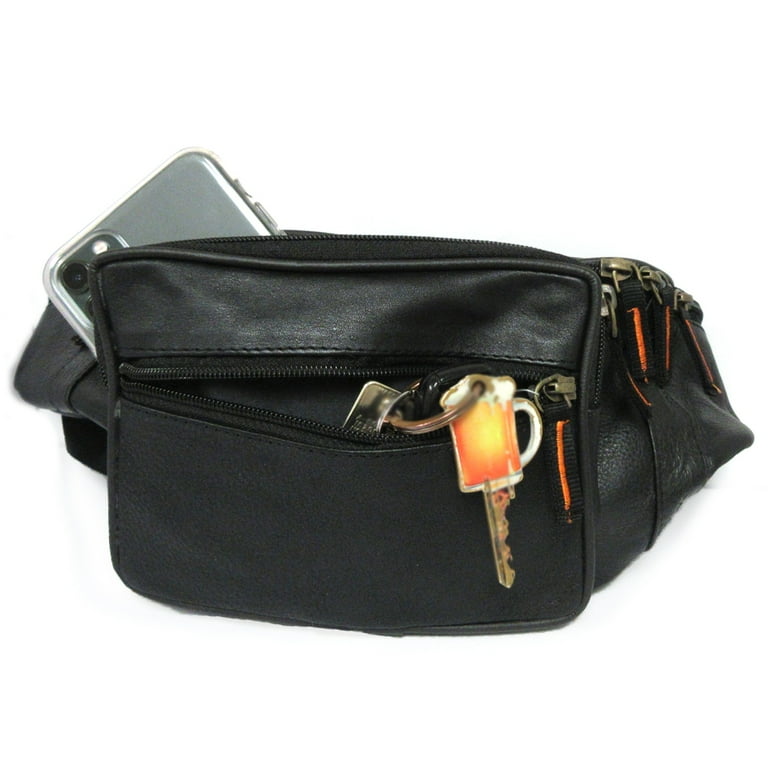 Black Leather Belt Bag for Women. Large Leather Fanny Pack. 