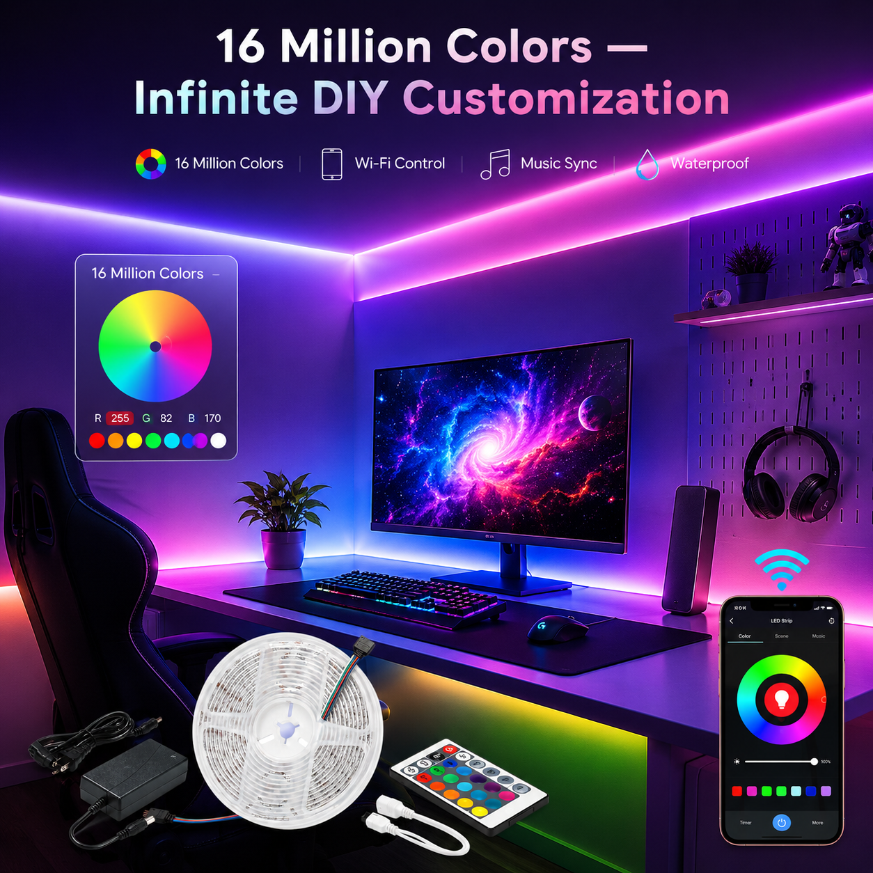 16.4 Ft. RGB Waterproof Wi-Fi LED Light Strip - 1 or 2 Pack 2 Pack