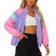 thumbnail image 4 of Chaqueta de color bloque casual INSPIRE CHIC para mujeres con cuello alto, bolsillos con cremallera y mangas largas, color púrpura, talla S, 4 of 5
