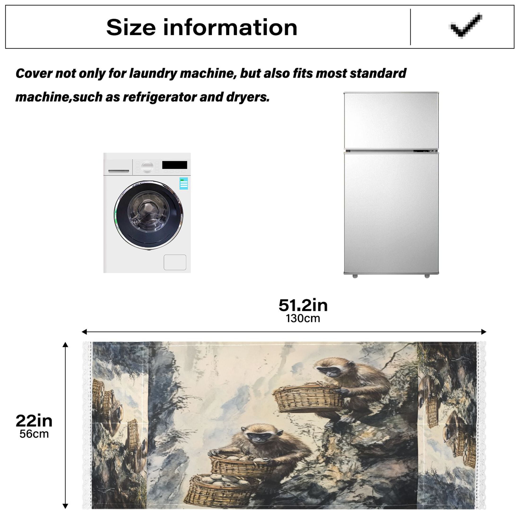 Spirit MonkeysWasher and Dryer Covers Dust-Proof and Oil Resistant Fridge Cover with 4 Storage Pockets Washing Machine Top Cover for Laundry Kitchen Home 51.2 x 22 In
