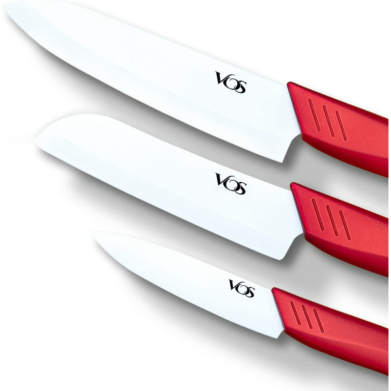 Vos Ceramic Knives with Covers - 3-Piece Knife Set - Ideal Kitchen