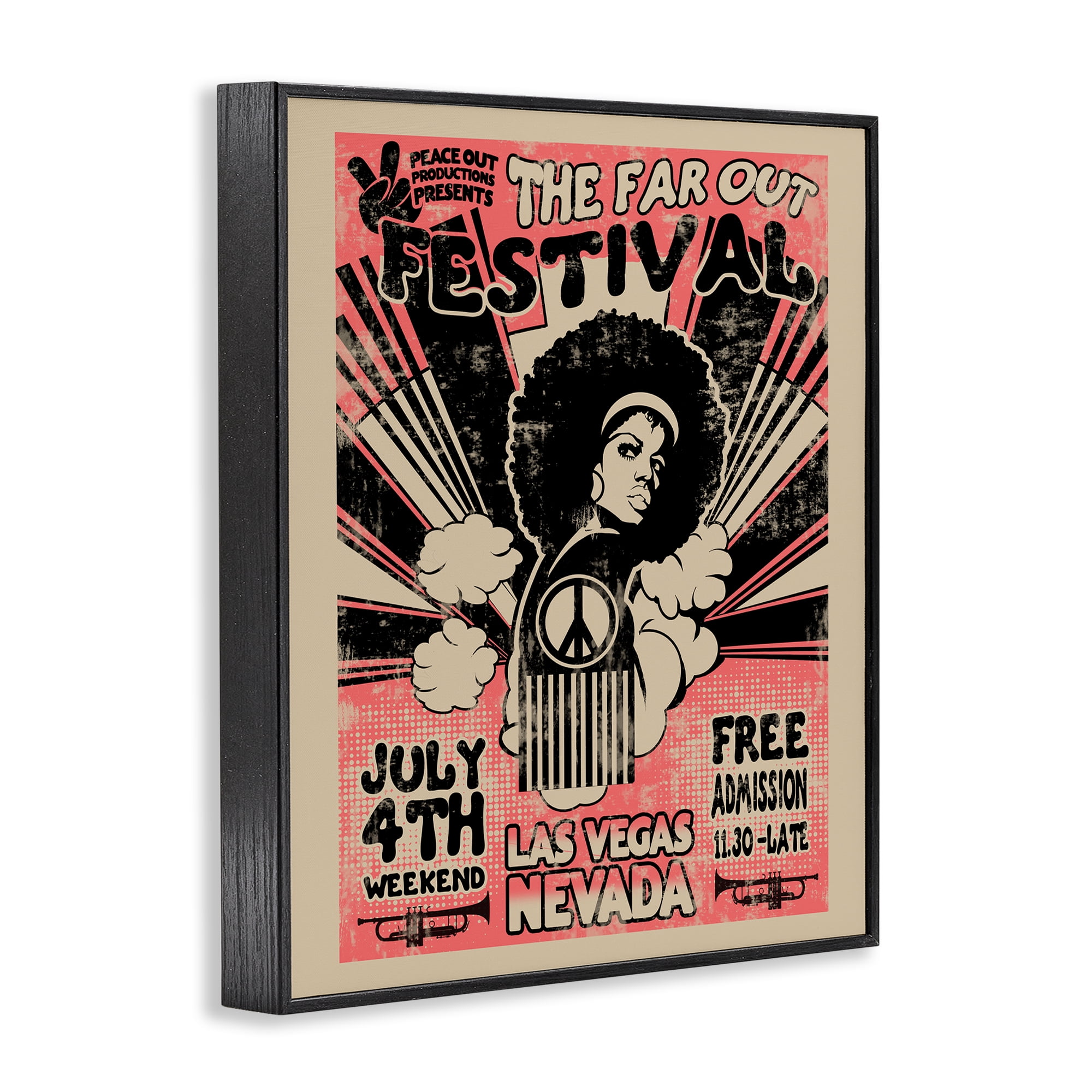 Stupell Industries Retro Far Out Festival Poster Black Framed Giclee Art, design by Ali Chris