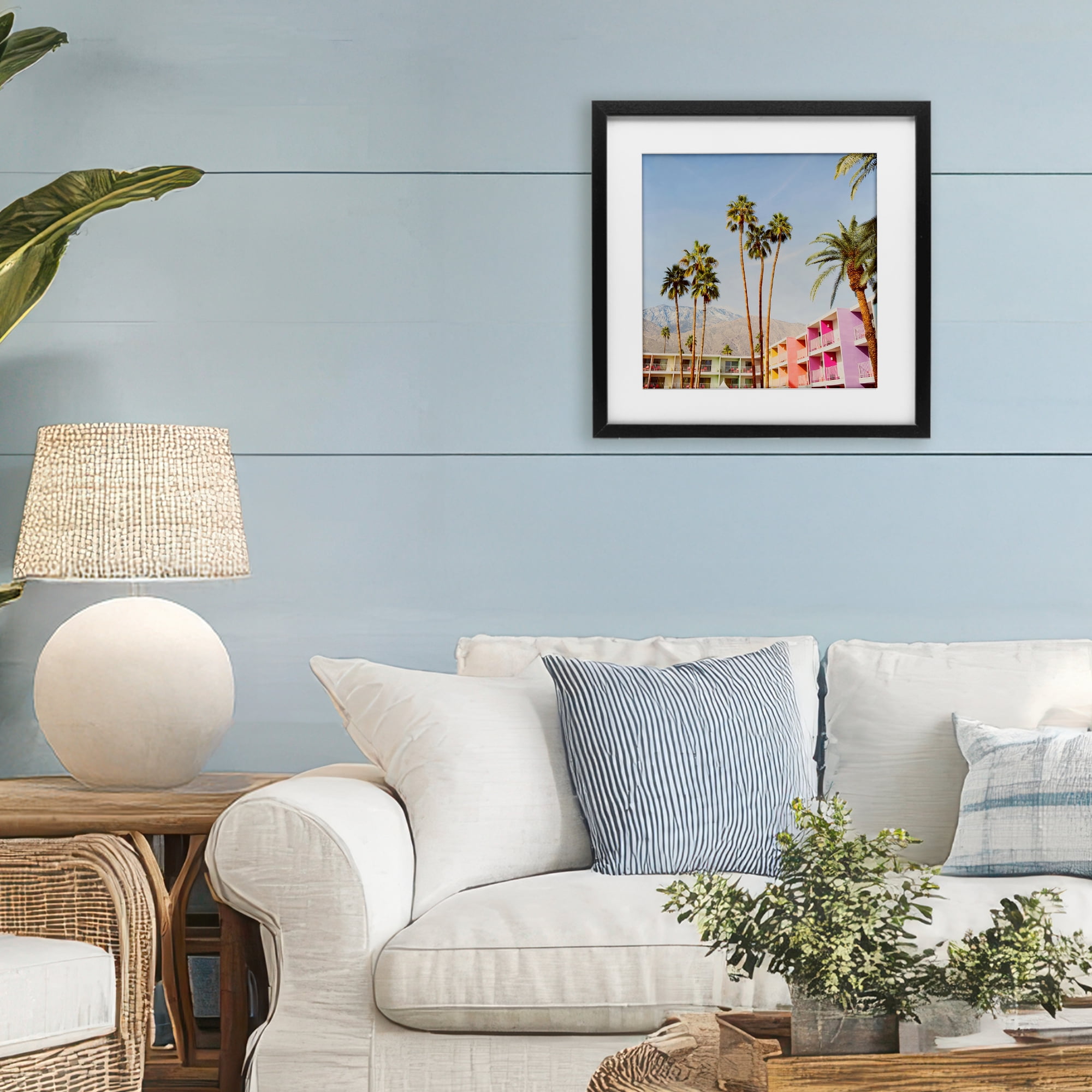 Looming Palms over Resort Black Framed Print Under Glass, design by LISH Creative