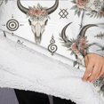 thumbnail image 3 of Oversized Wearable Blanket Hoodie,White Buffalo Skull Flower Geometric Pattern Sherpa Blanket Hoodie with Super Pockets,Super Warm Fuzzy Pullover for Women & Men, 3 of 6
