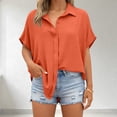 thumbnail image 5 of Horkkom Button Down Shirts for Women Summer Solid Color Short Sleeve Tops Collared Loose Casual Tops Slit Side XXL, 5 of 8