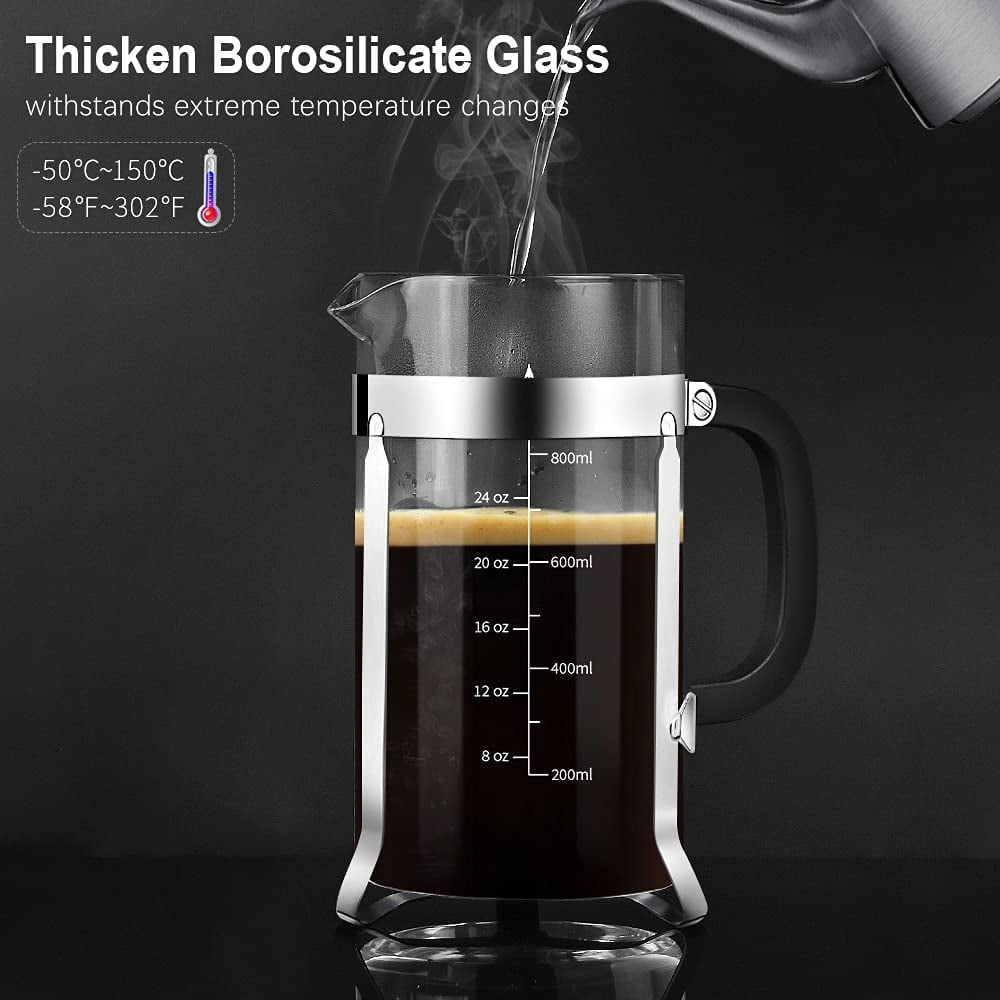 French Press Coffee Maker,, Heat Resistant Thickened Glass, 4 Level  Filtration System, 304 Stainless Steel, Non-slip Silicone Base, Cold Brew  Coffee Press For Home & Camping - Temu