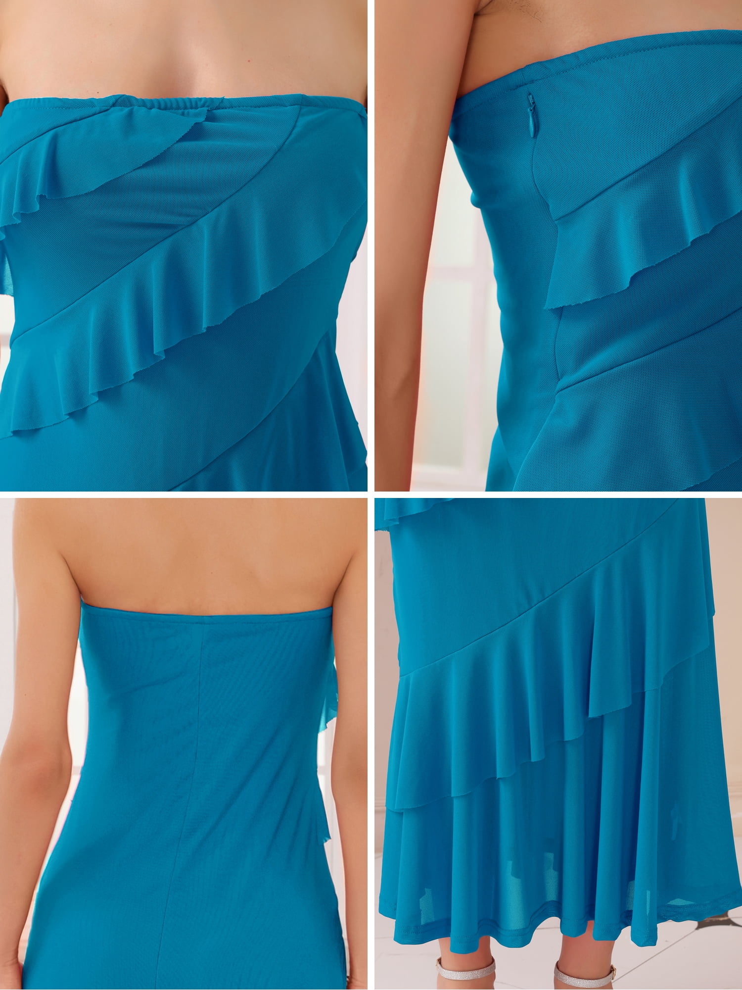 DARING DIVA Strapless Bodycon Ruffle Maxi Cocktail Wedding Dress L Blue Green