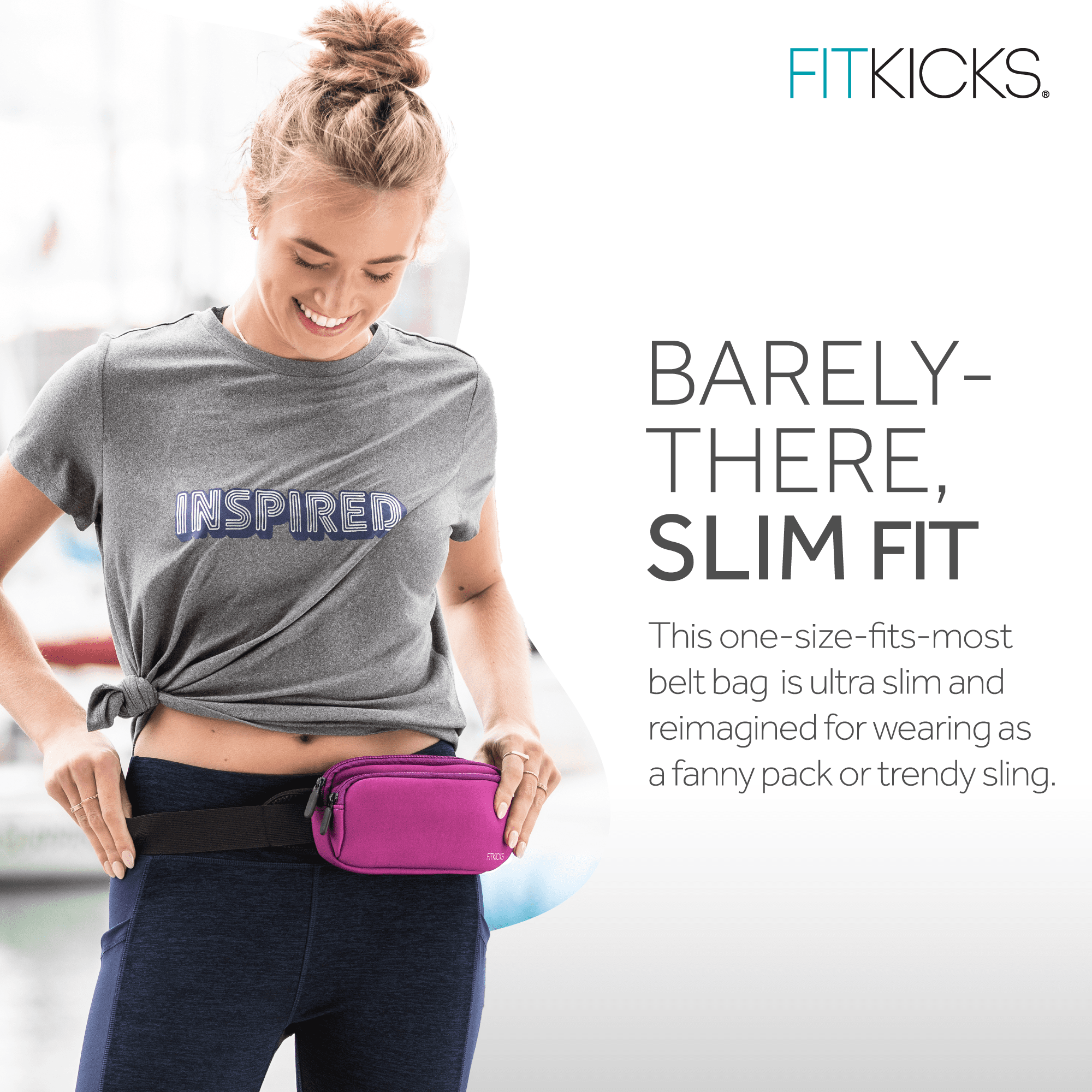 FITKICKS FITZIP Belt Crossbody Bag Fanny Pack Waist Pouch with Adjustable Strap, Purple (Unisex)