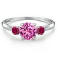 thumbnail image 3 of Gem Stone King 10K White Gold Pink Created Sapphire and Red Created Ruby 3-Stone Ring for Women | 1.28 Cttw | Round 6MM | Gemstone September Birthstone | Size 7, 3 of 6