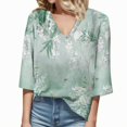 thumbnail image 1 of Gibobby Camiseta con cuello en V para mujer Camiseta informal con cuello en V y encaje con estampado vintage para mujer(Verde de menta,CH), 1 of 3