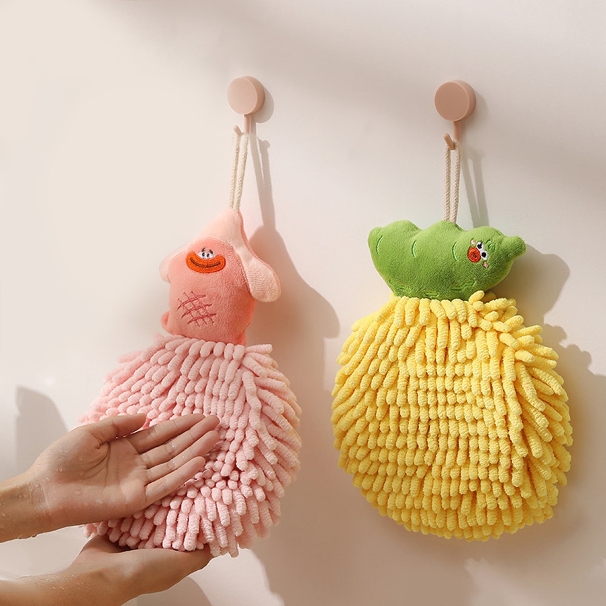 Unique Bargains Cartoon Fuzzy Ball Hand Towels Quick Dry Purple 2-Piece