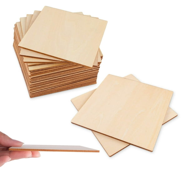 Paquete de 50 Cuadrados de Madera sin Acabar Super Z Outlet 4x4x0.3 cm