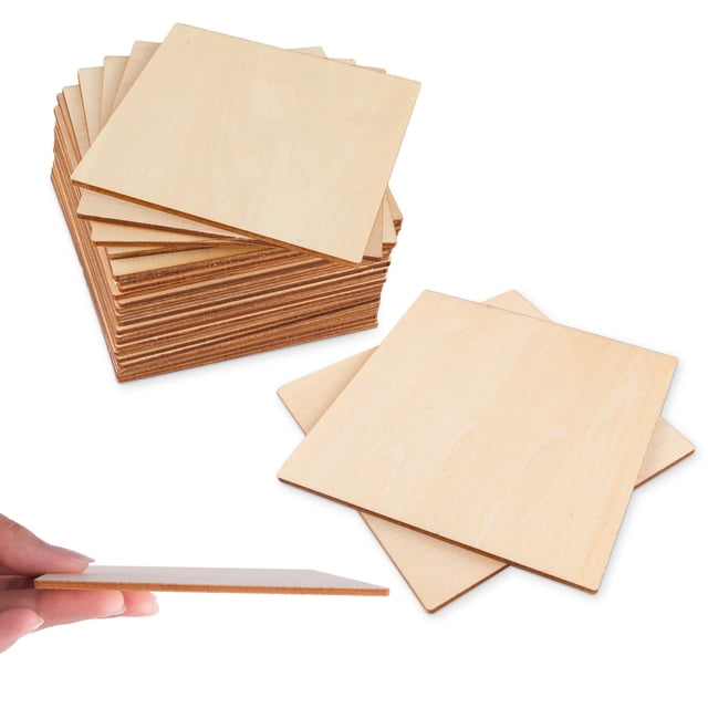 Paquete de 50 Cuadrados de Madera sin Acabar Super Z Outlet 4x4x0.3 cm
