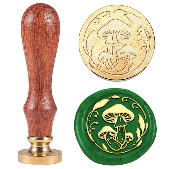 1pc Plant Vintage Wax Seal Stamp Mushroom Garden Sealing Wax Stamp 30mm Removable Brass Stamp Head with Wooden Handle for DIY