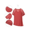 thumbnail image 6 of PULLIMORE Womens V Neck Short Sleeve Tops Fashion Lace Panel Loose T-Shirt Blouse (L, Red), 6 of 9