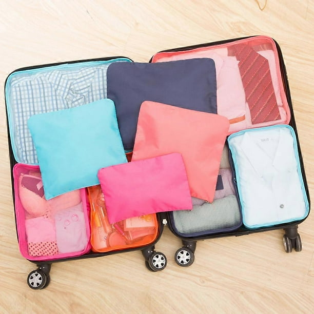 6pcs/set Lightweight Luggage Travel Bags Men and Women Packing Cubes Organizer Pouches Fashion Double Zipper Waterproof Polyester Bag Suitcase