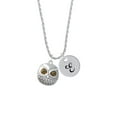 thumbnail image 2 of Delight Jewelry Silvertone Large Round Owl with Green Crystal Eyes Silvertone Script Initial Disc - E - Charm Necklace, 20"+3", 2 of 4