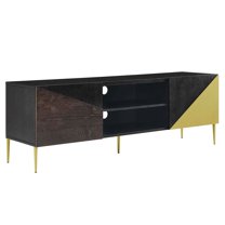 Media TV Stand Console Table, Black Gold, Wood, Metal, Living Room Lounge Cafe Lobby Hospitality Restaurant, Modern Contemporary HB36010
