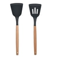 thumbnail image 1 of Juego de 2 utensilios de silicona antiadherentes con mangos de madera redondeados para cocinar y hornear, 1 of 5